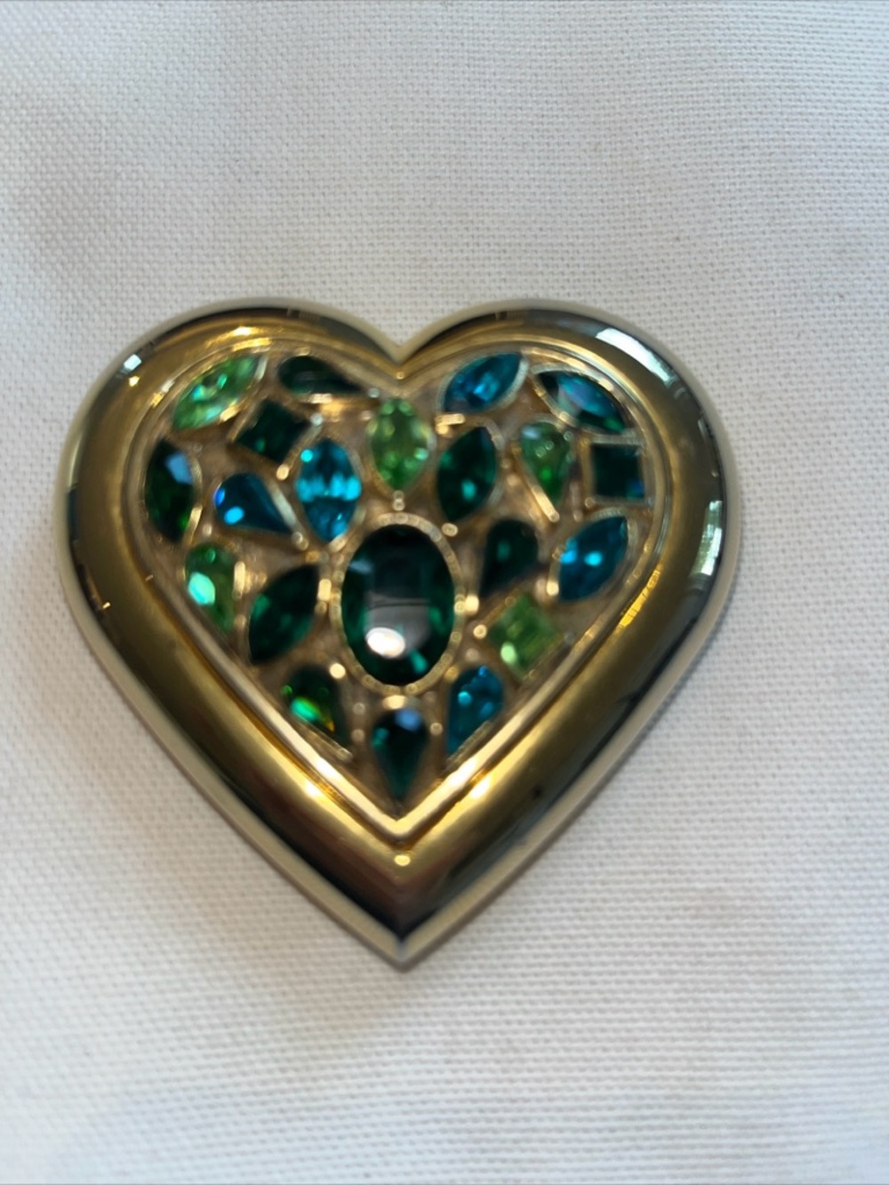 Yves Saint Laurent Gold Heart Compact with Blue and Green Gem Accents